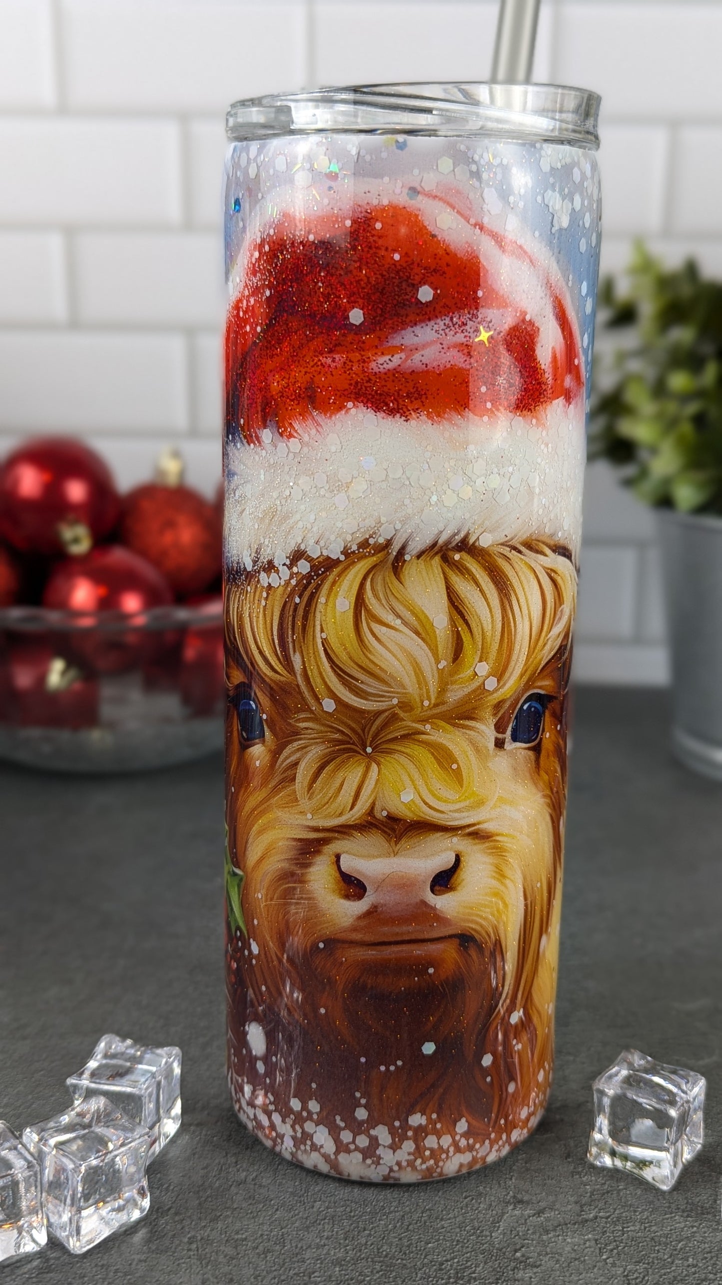 Santa Hat Fluffy Cow 20 oz Tumbler