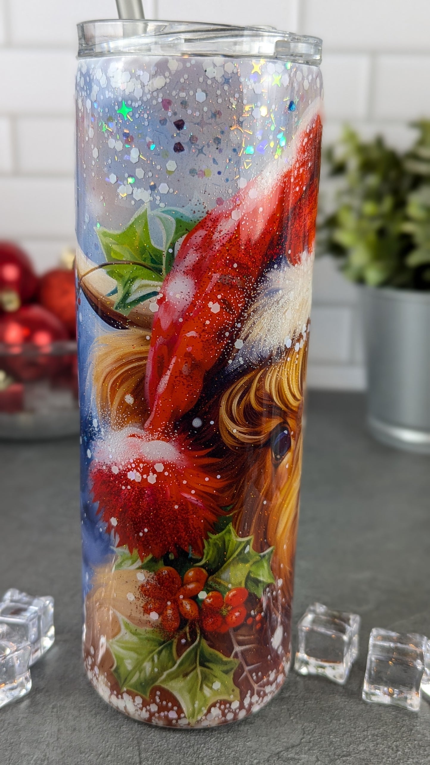 Santa Hat Fluffy Cow 20 oz Tumbler