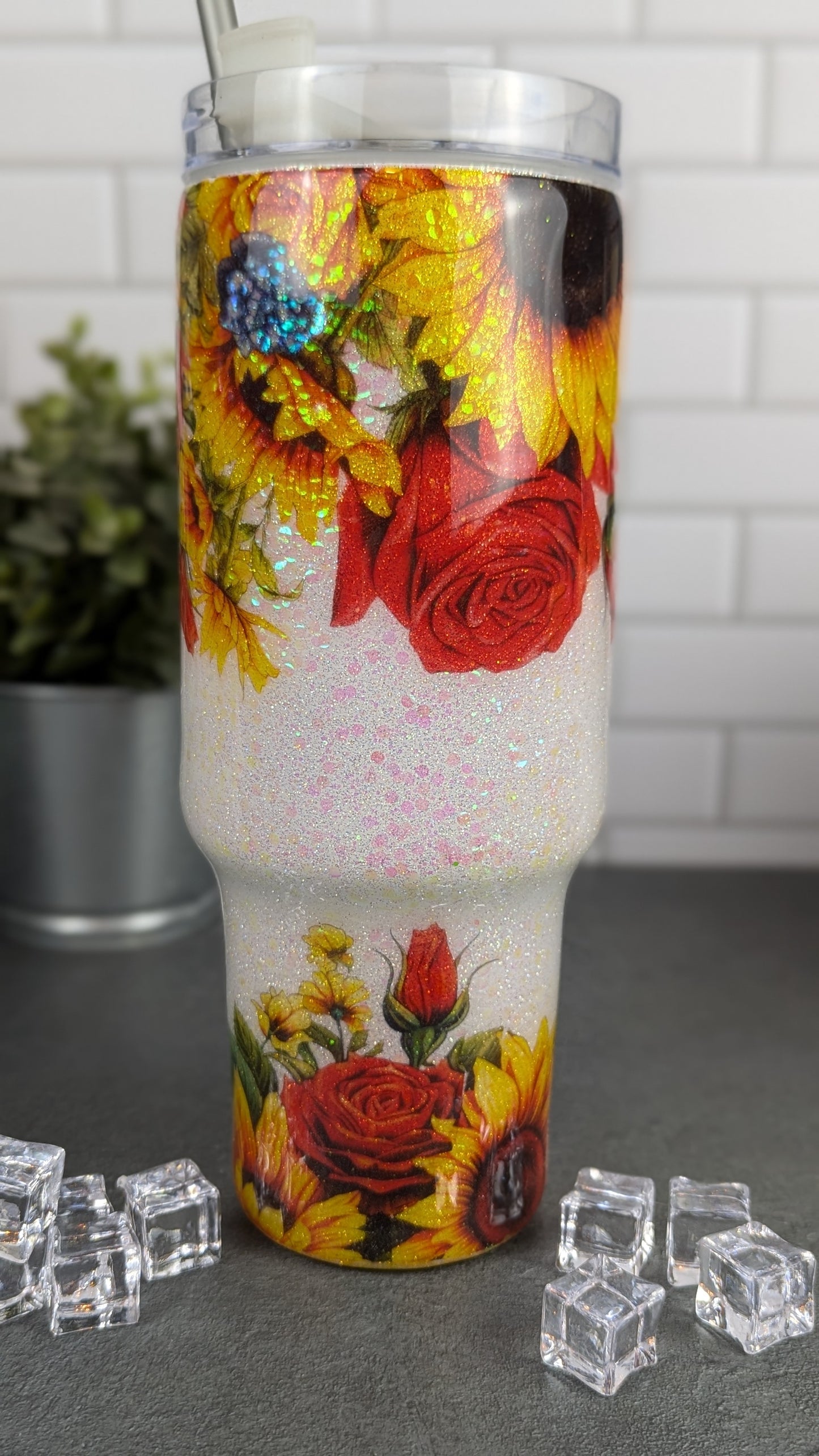 Rose Sparkle 40oz Handled Tumbler