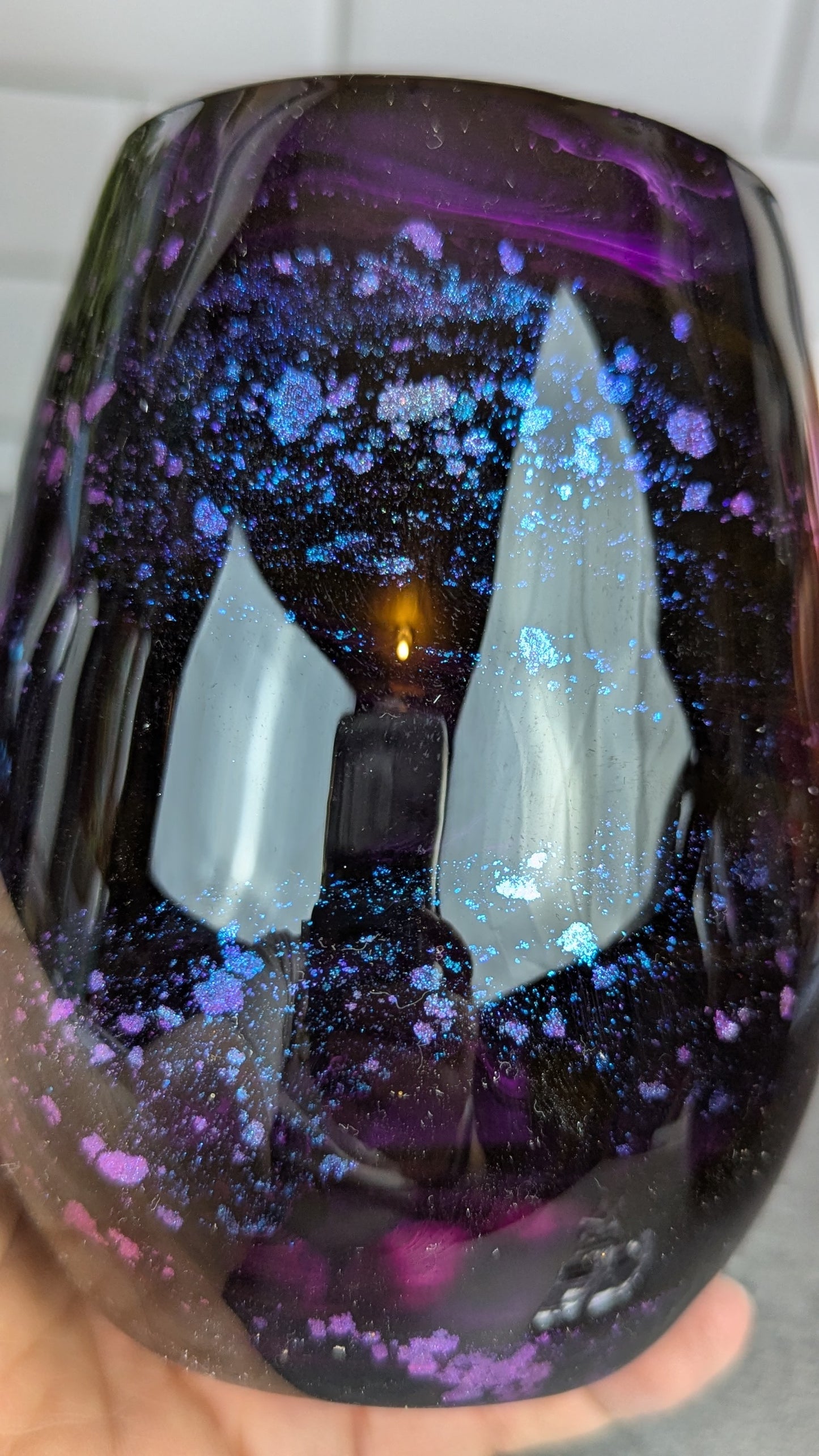 Deep Purple & Black Iridesent Wine Glasses