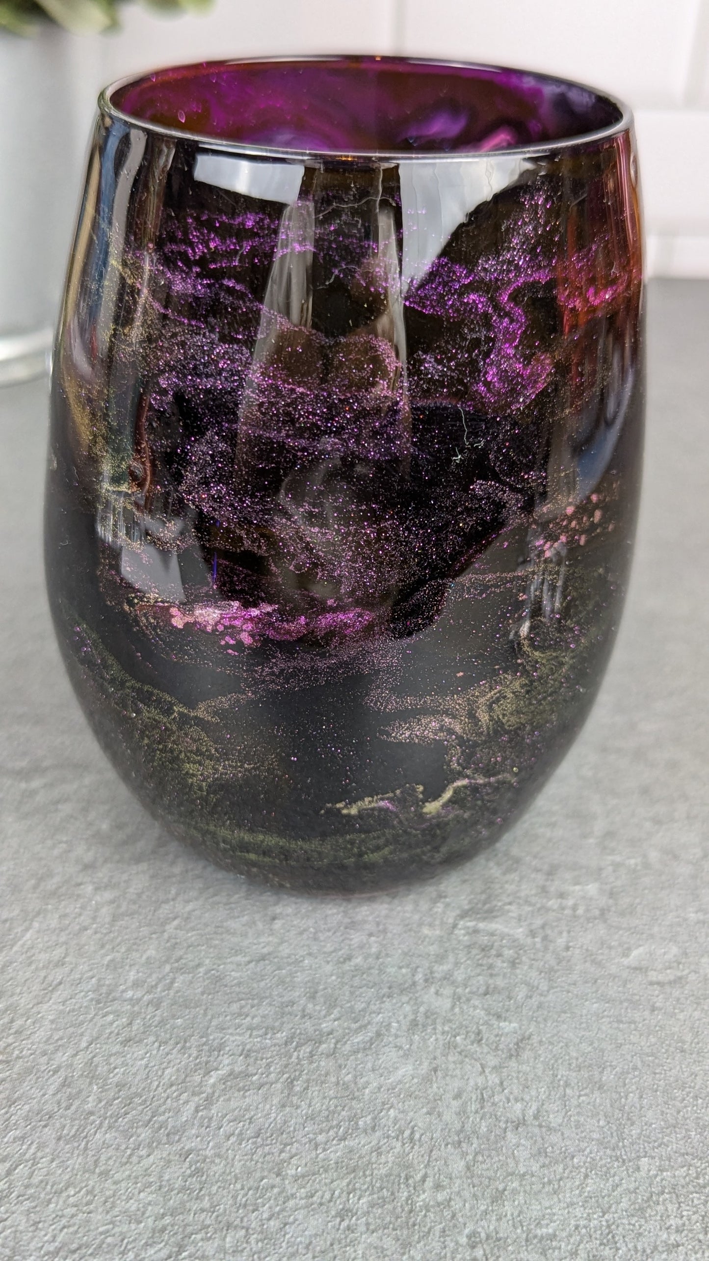 Deep Purple & Black Iridesent Wine Glasses