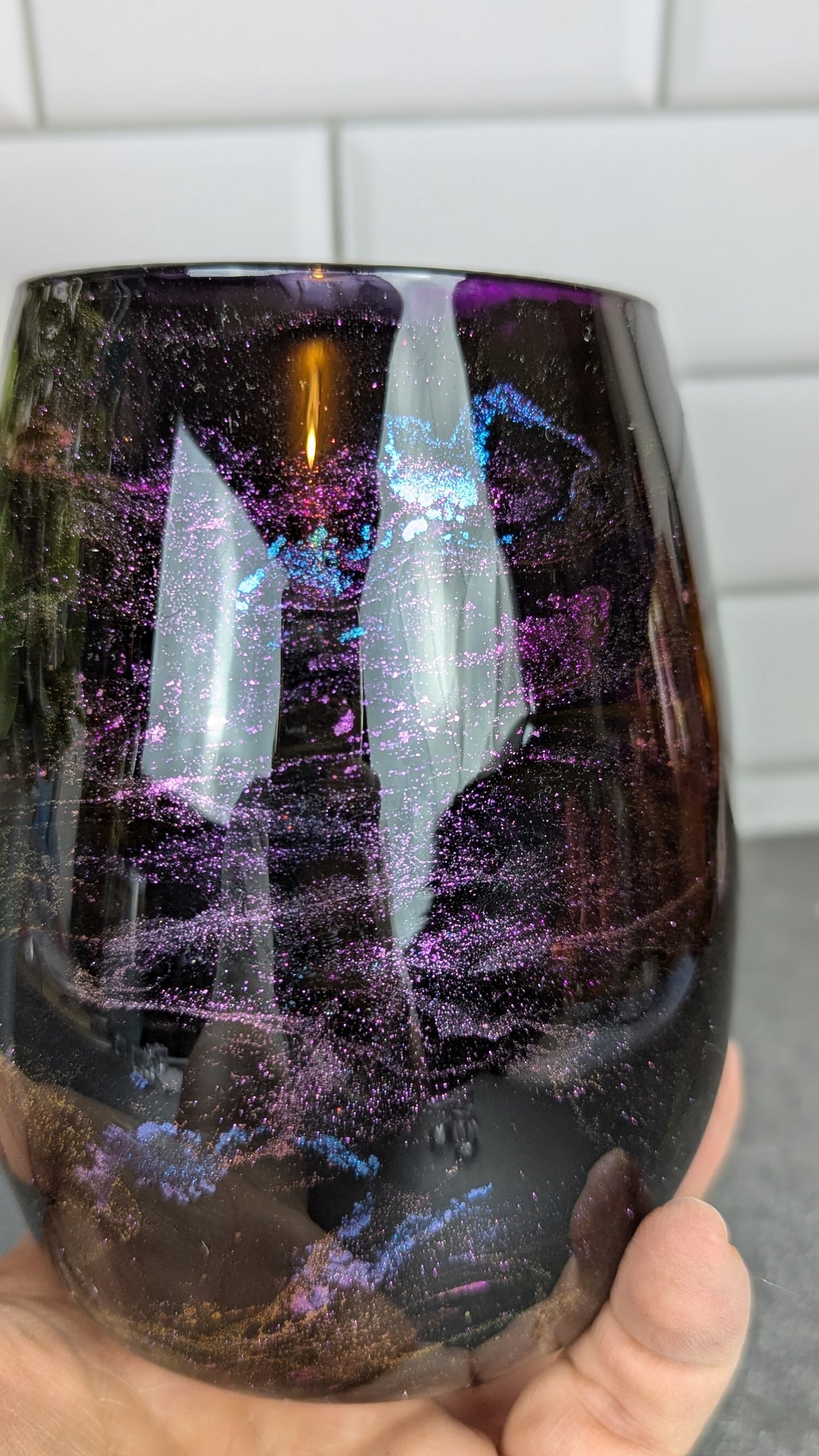 Deep Purple & Black Iridesent Wine Glasses
