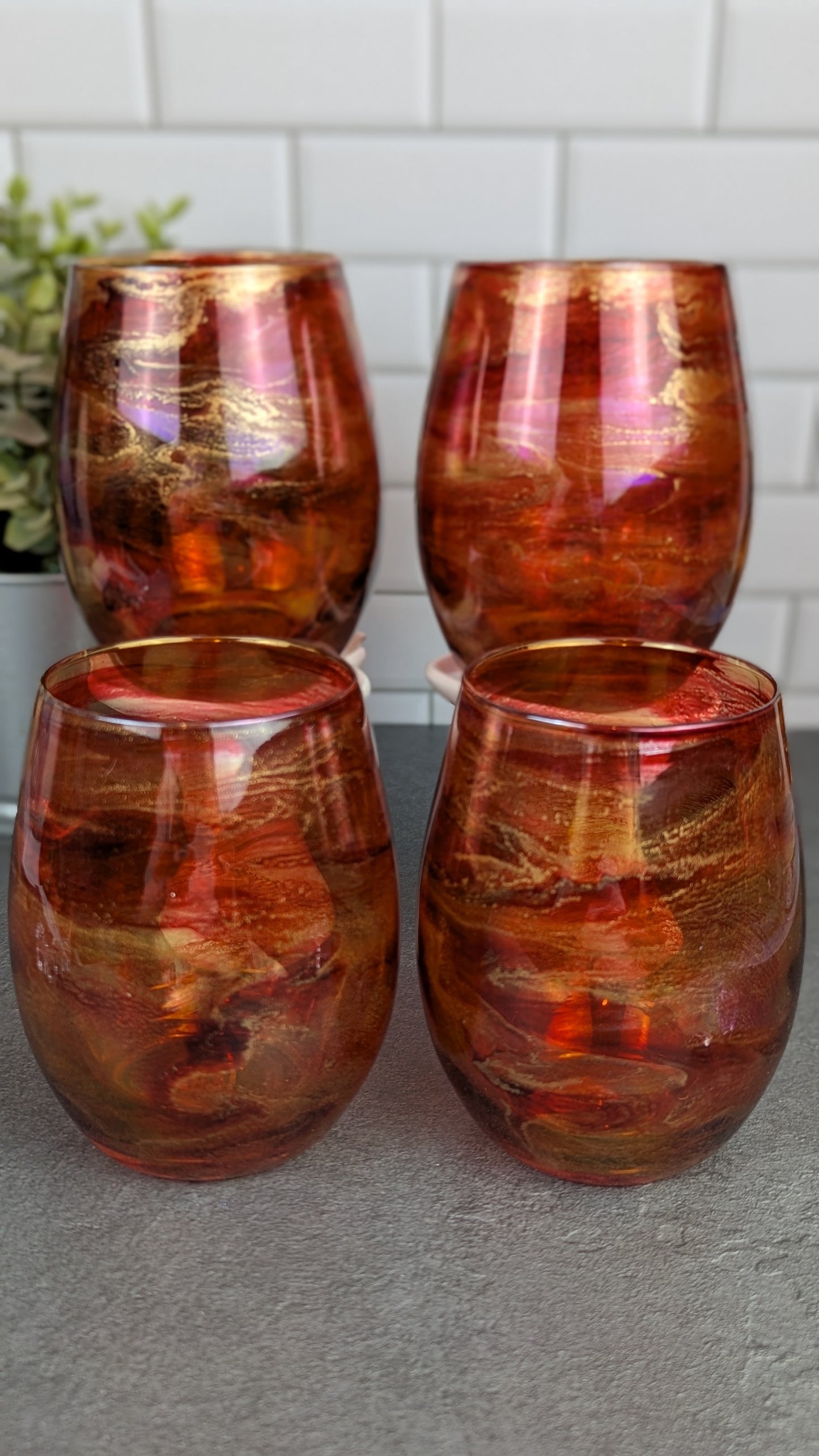 Peaches and Gold Swirl Wine Glasses