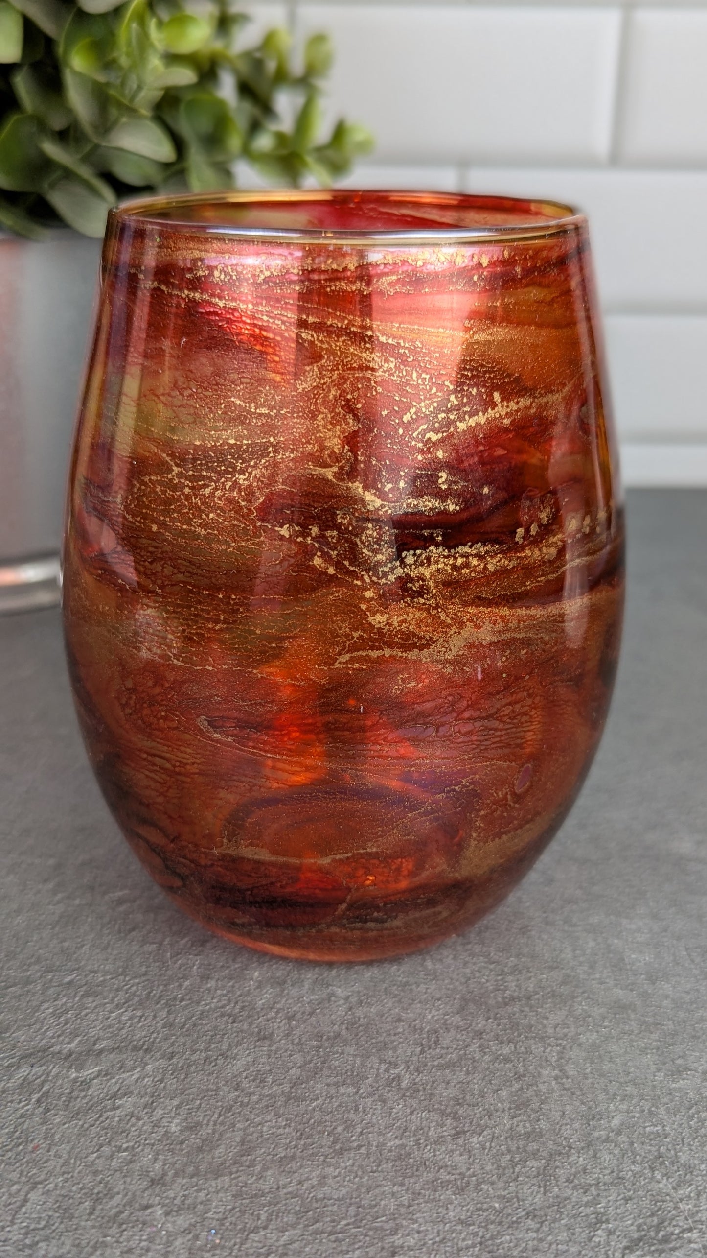 Peaches and Gold Swirl Wine Glasses