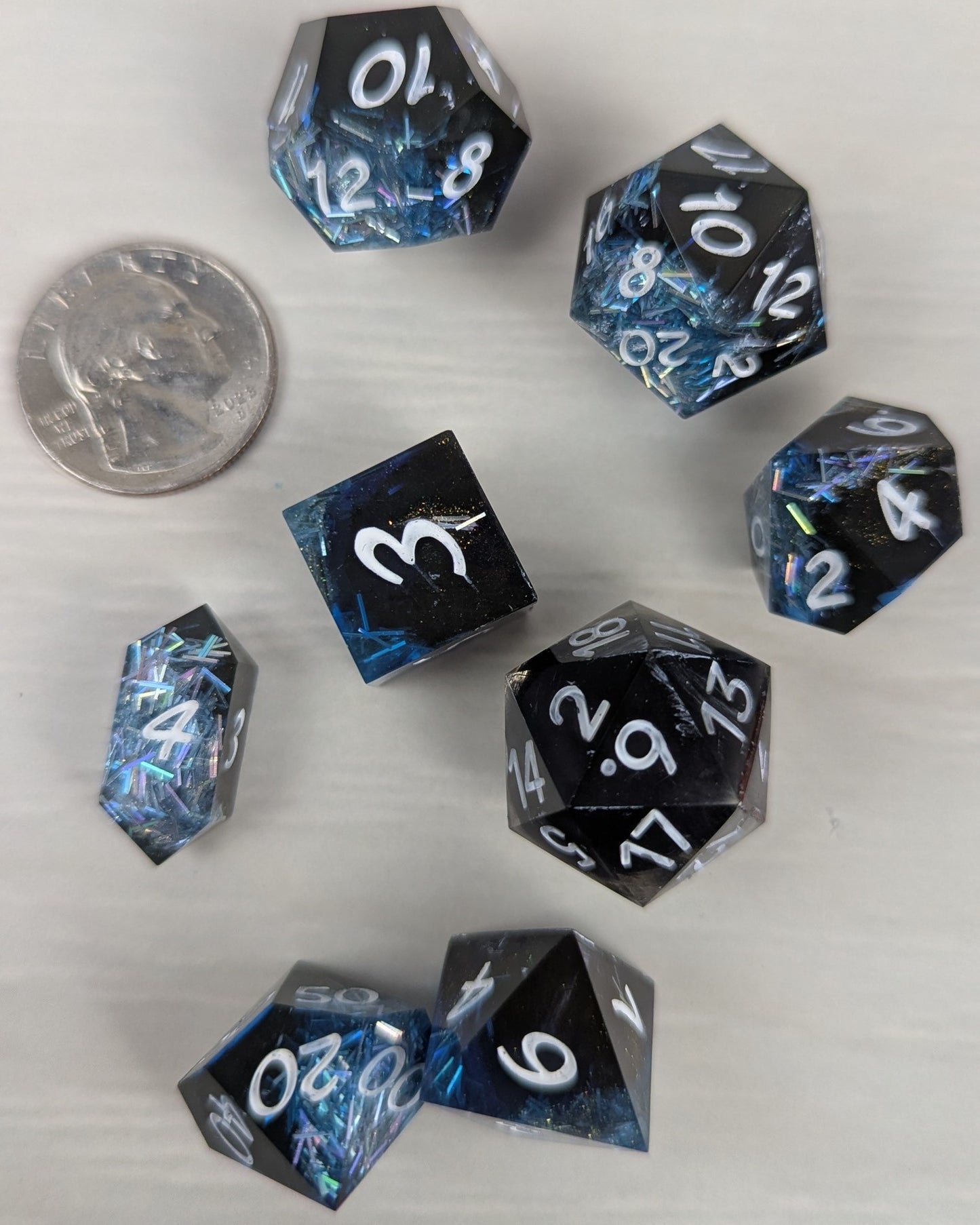 Black & Blue Tinsel Dice Set