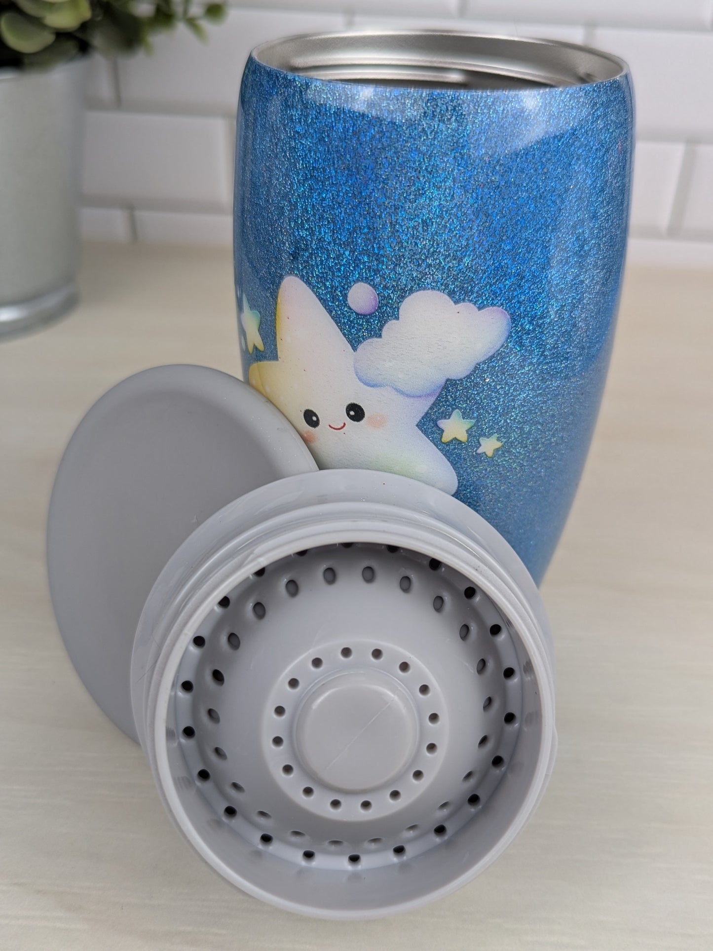Twinkly Star Blue Holographic Glitter 12 oz All Around Sippy Cup