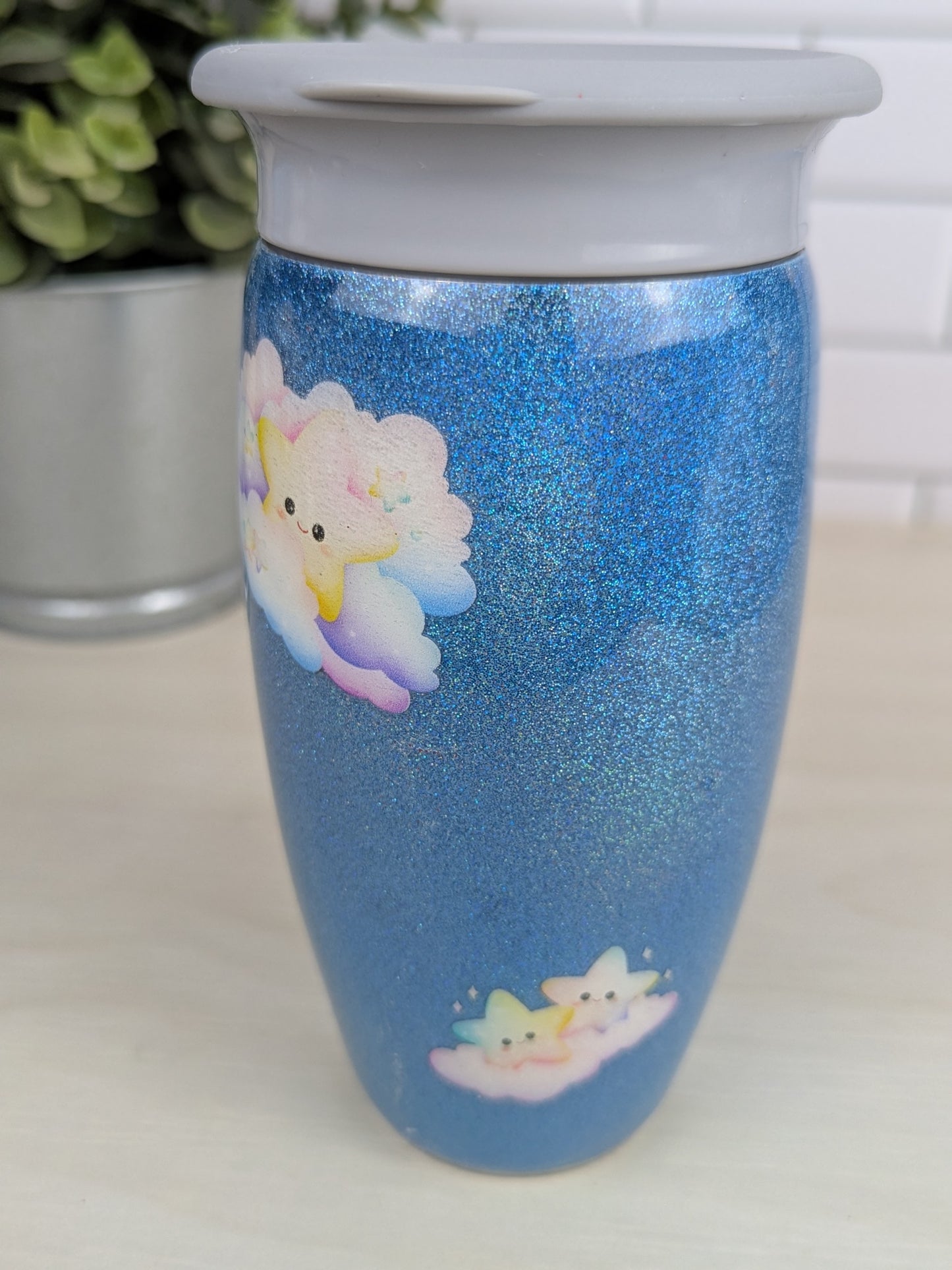 Twinkly Star Blue Holographic Glitter 12 oz All Around Sippy Cup