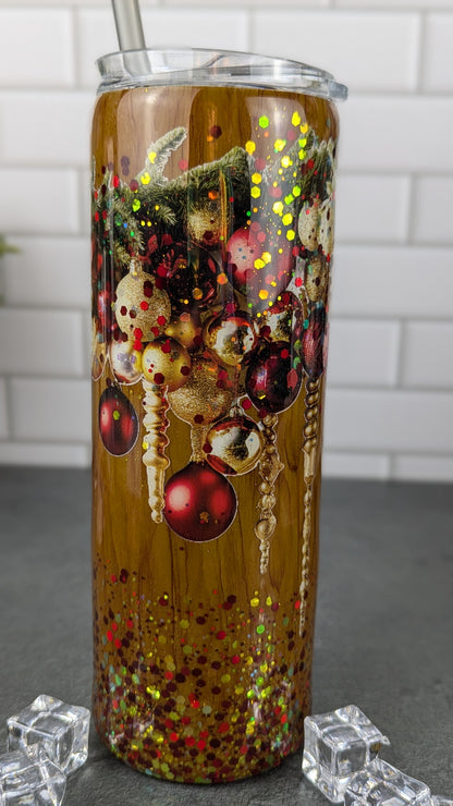 Christmas Garland & Ornament Woodgrain 20 oz Tumbler