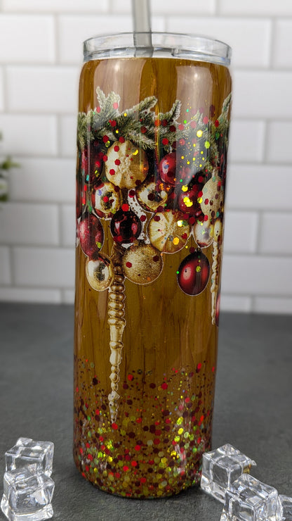 Christmas Garland & Ornament Woodgrain 20 oz Tumbler