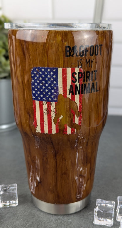 Bigfoot Spirit Animal Woodgrain 30 oz Tumbler