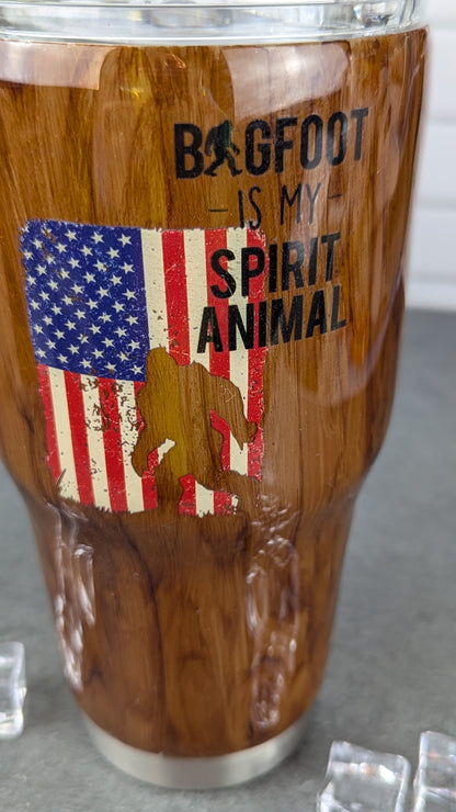 Bigfoot Spirit Animal Woodgrain 30 oz Tumbler