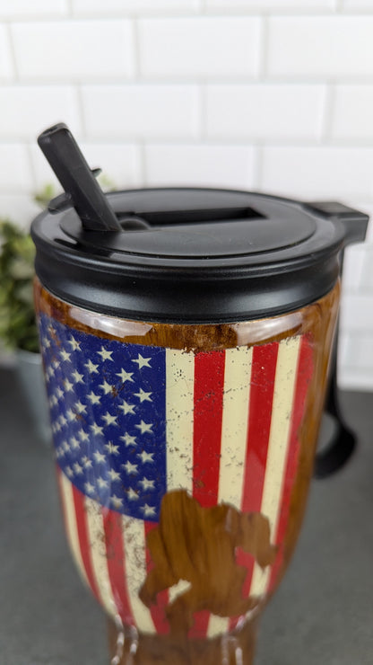 Bigfoot Flag Woodgrain 40 oz Duo Lid Tumbler