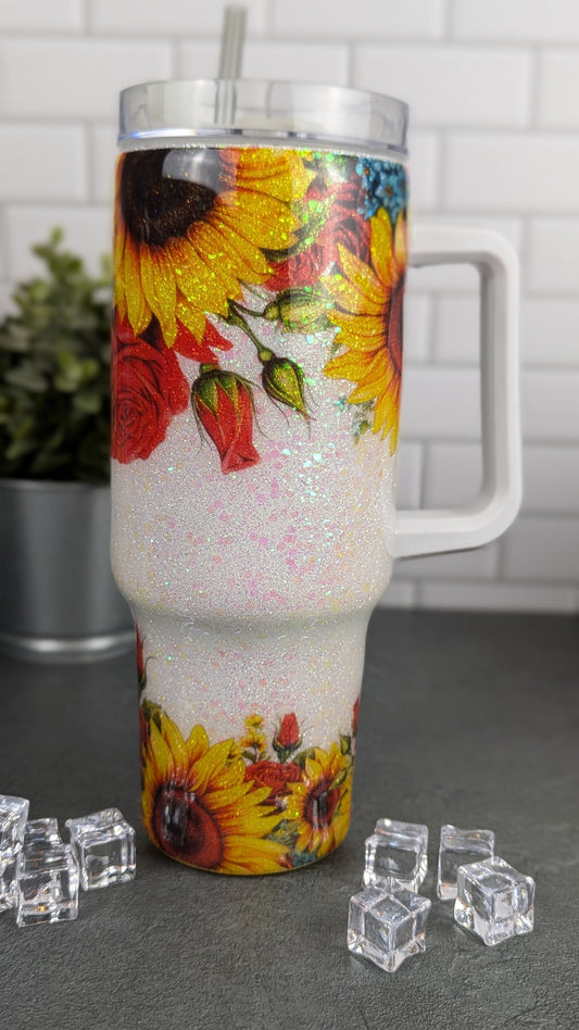 Rose Sparkle 40oz Handled Tumbler