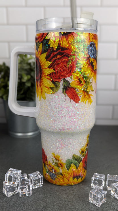 Rose Sparkle 40oz Handled Tumbler