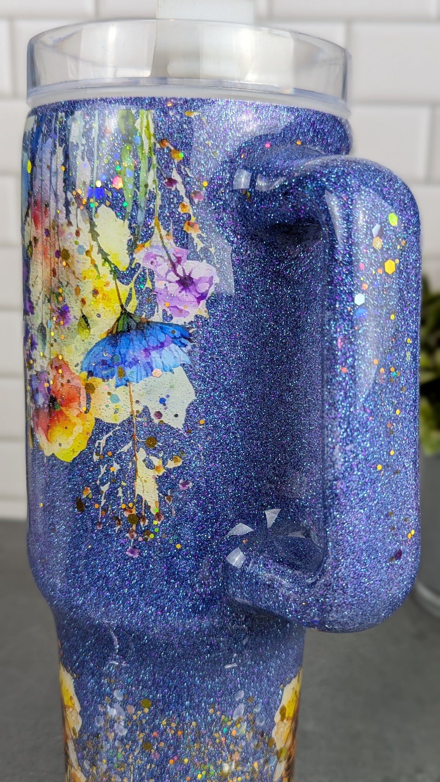 Honeybee & Floral Purple 40 oz Tumbler w/Handle