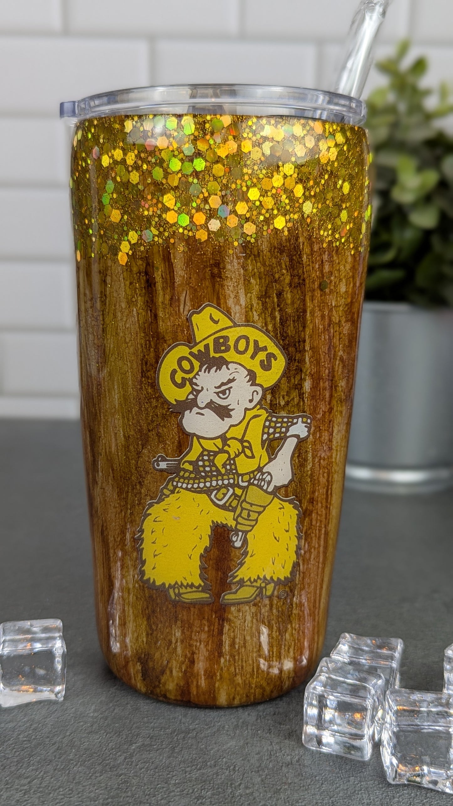 Pistol Pete Woodgrain/Glitter 20 oz Tumbler