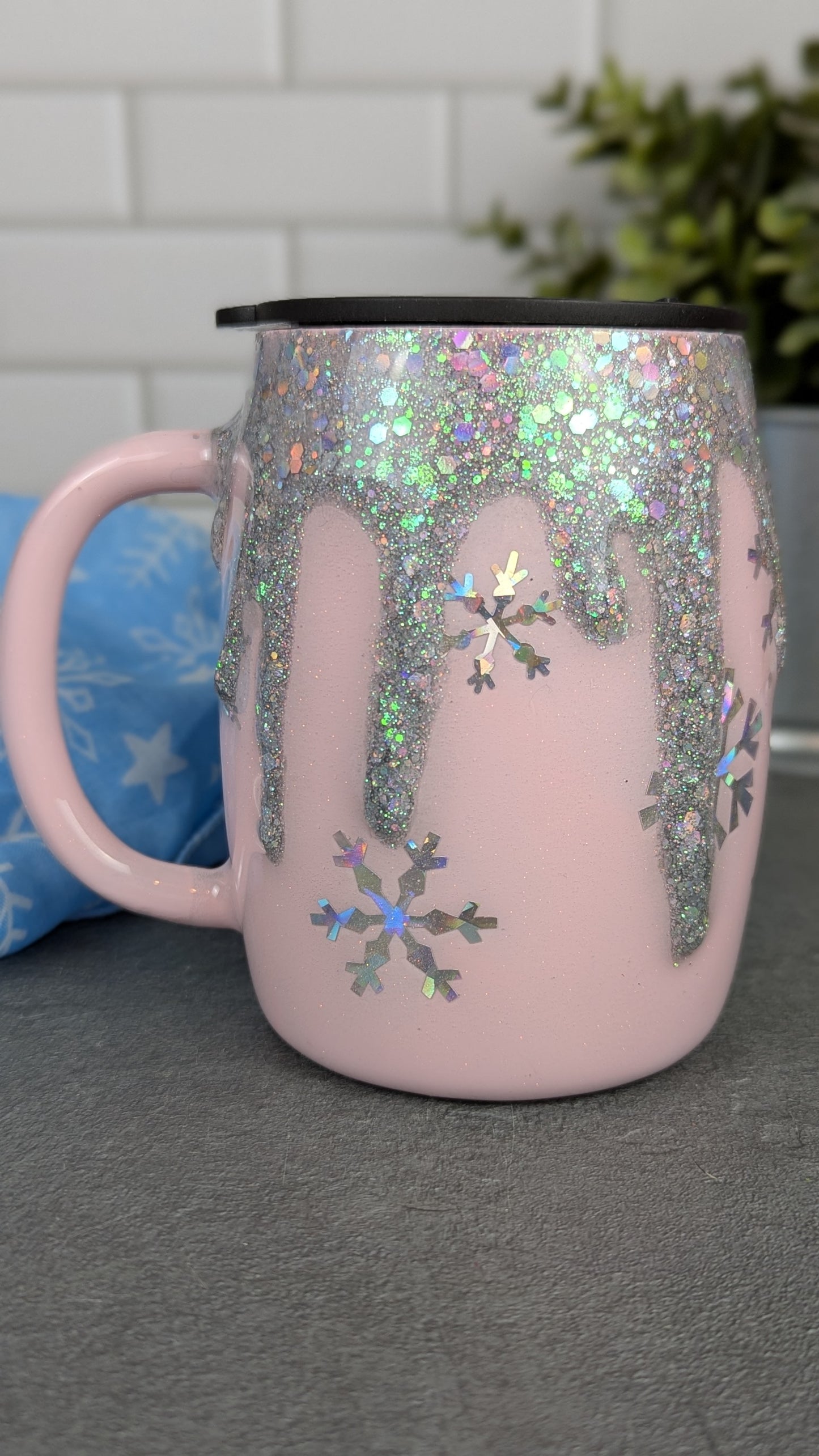 Pink Snowflake Drip 14oz mug