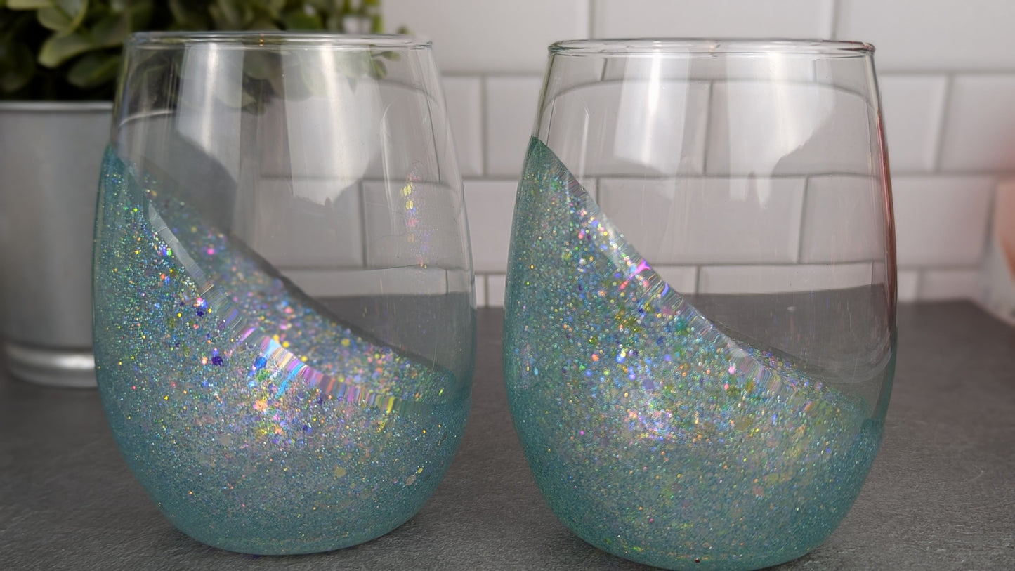 Blue Glitter Wine Glasses