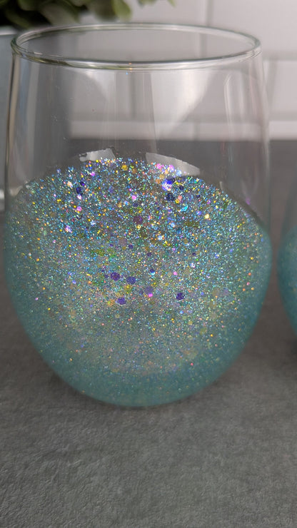 Blue Glitter Wine Glasses