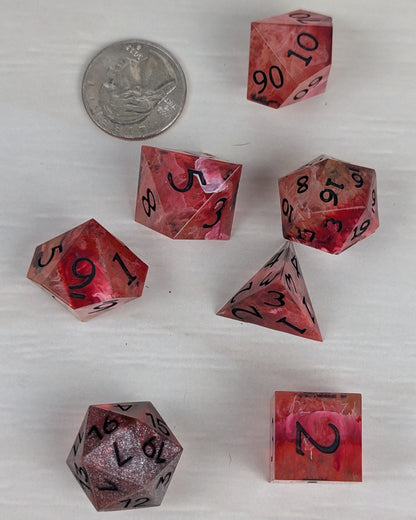 Red & Silver Swirl Dice Set