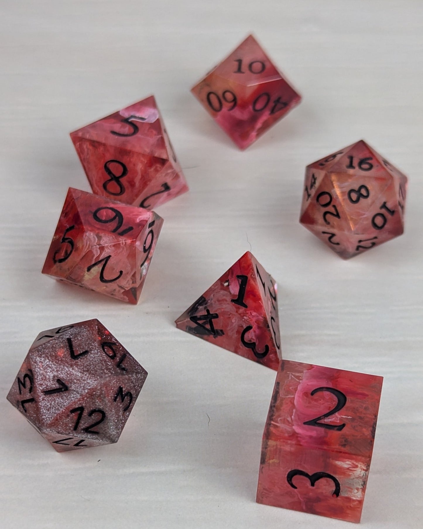 Red & Silver Swirl Dice Set