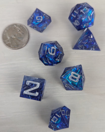 Blue/Purple Tinsel Dice Set