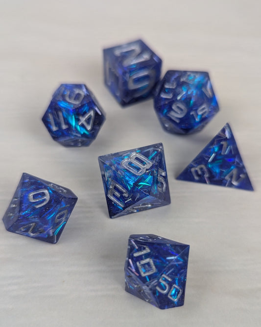 Blue/Purple Tinsel Dice Set