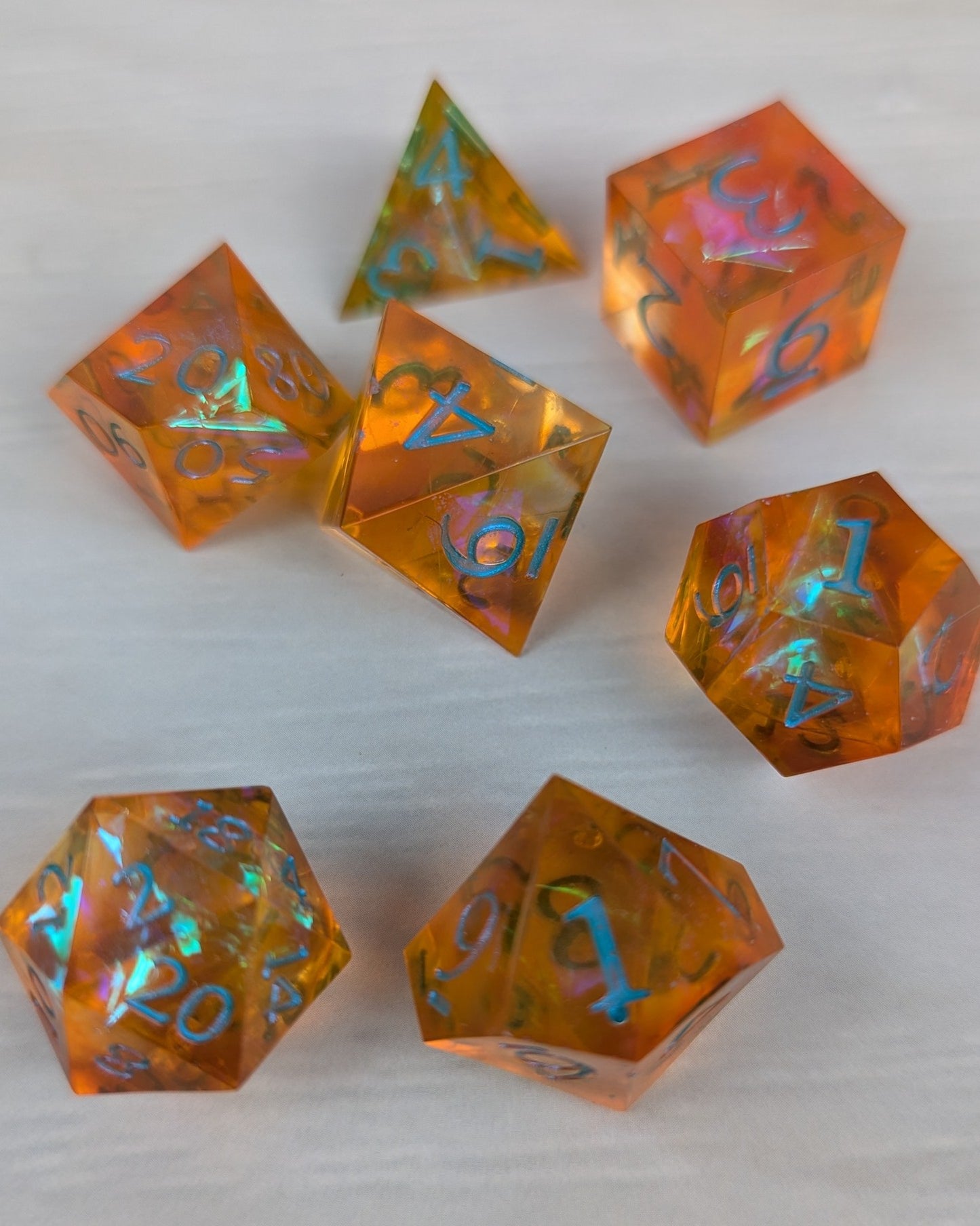 Orange Iridescent Blue Dice Set