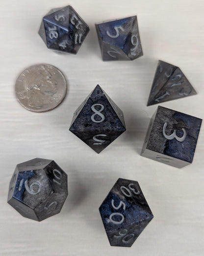 Grey & Dark Blue Swirl Dice Set