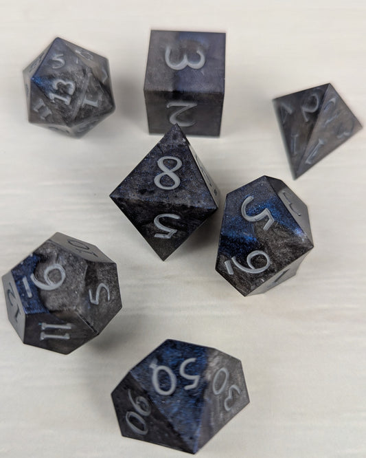 Grey & Dark Blue Swirl Dice Set