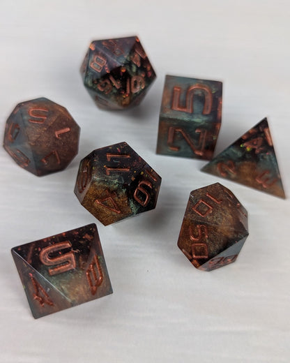 Metallic Copper & Black Dice Set