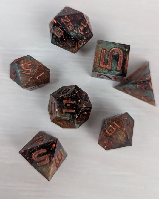 Metallic Copper & Black Dice Set