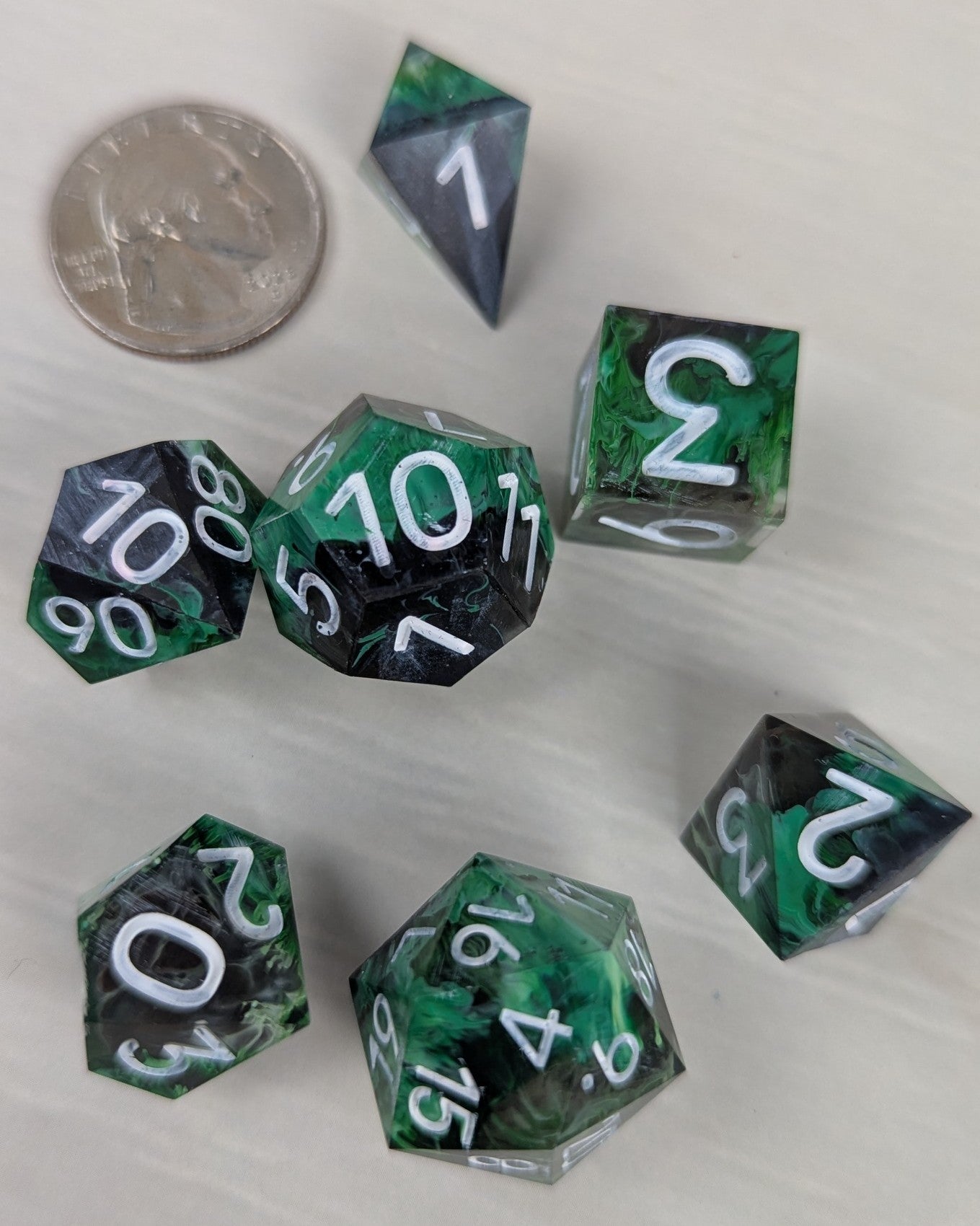 Green & Purple Swirl Dice Set