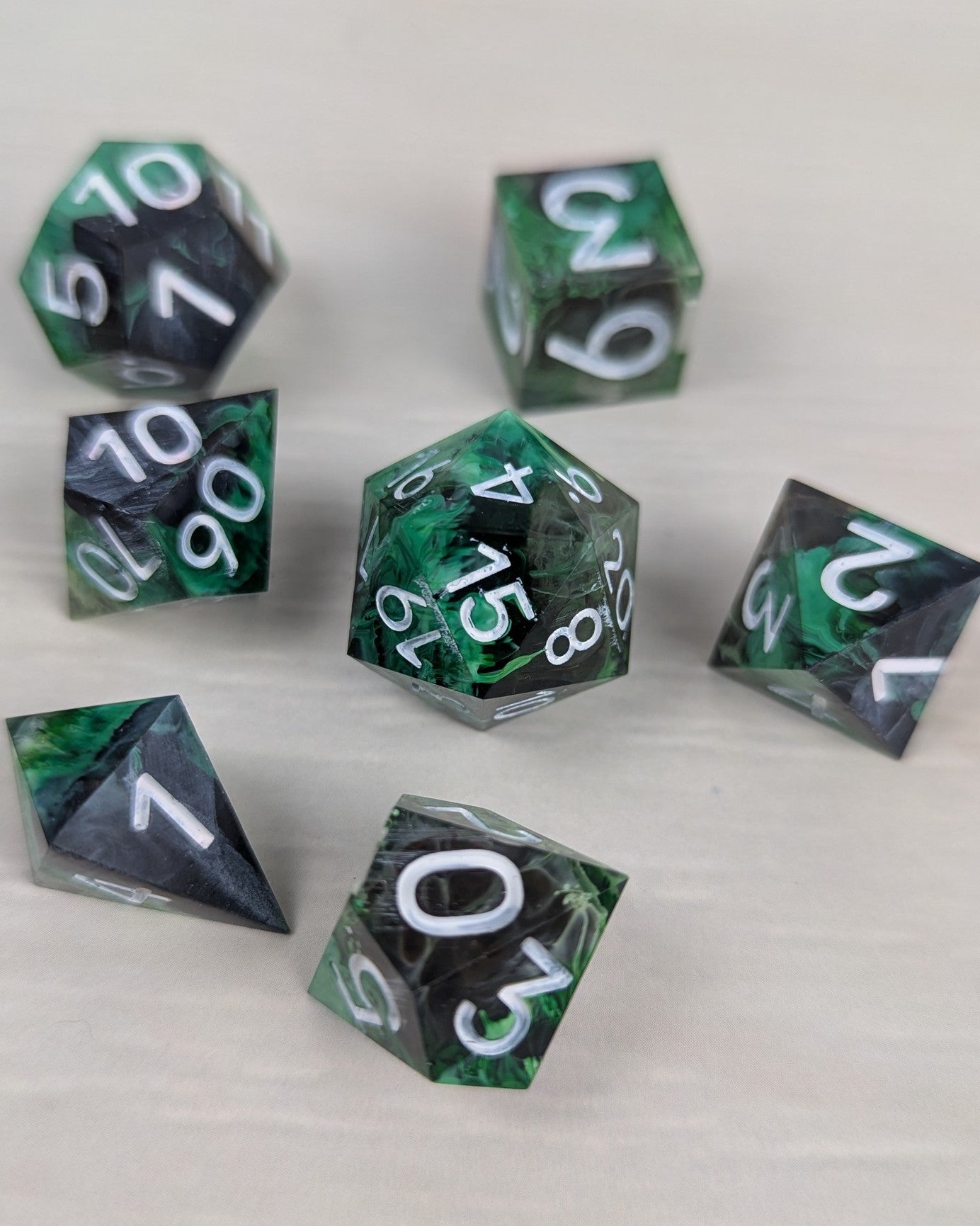 Green & Purple Swirl Dice Set