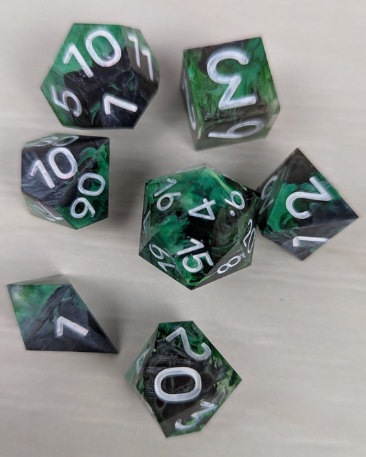 Green & Purple Swirl Dice Set