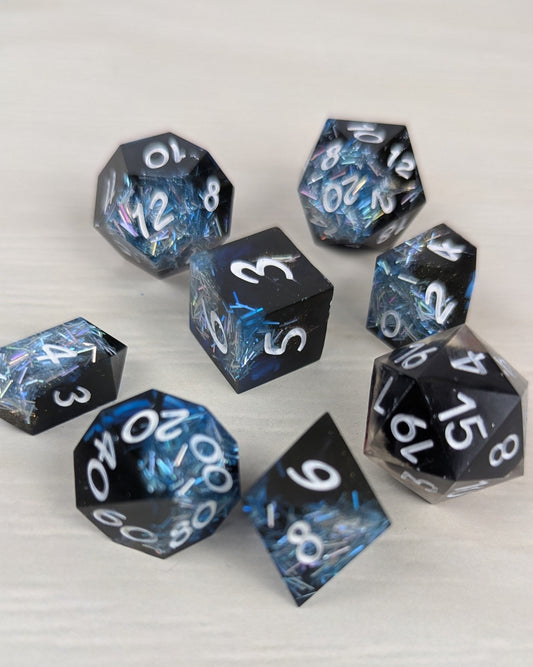 Black & Blue Tinsel Dice Set