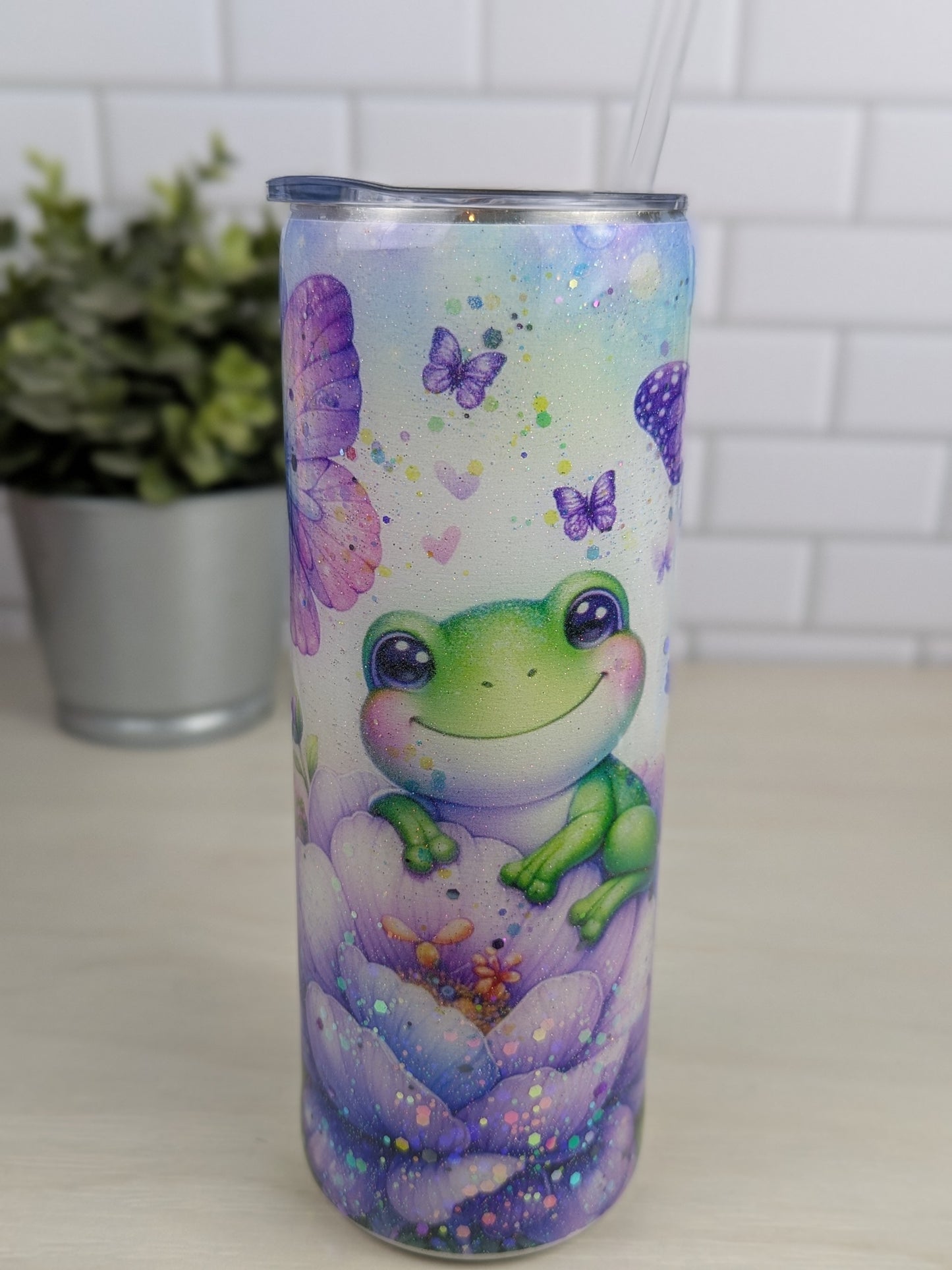 Cutesy Frog and Butterfly 20 oz Tumbler