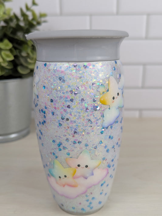 Twinkly Star White Glitter 12 oz All Around Sippy Cup
