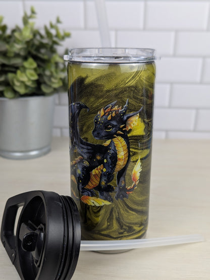Black & Gold Swirl Dragon 15 oz Duo Lid Tumbler