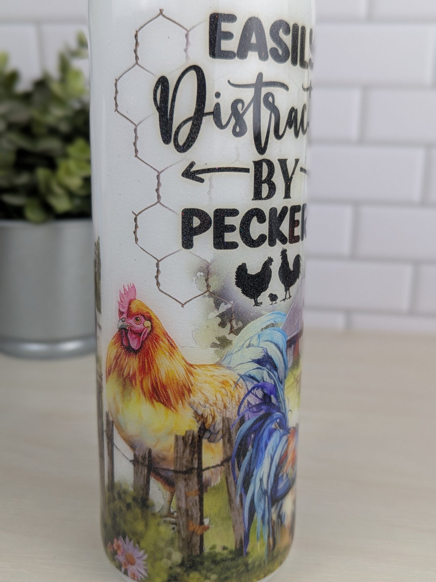Easily Distracted By Peckers Chicken 20 oz Tumbler